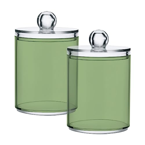 Xigua Light Green 2 Pack Qtip Holder Dispenser With Lid, Apothecary Jars Plastic Swabs Cans Clear Bathroom Storage Canister for Cotton Ball, Swab, Round Pads, Floss26