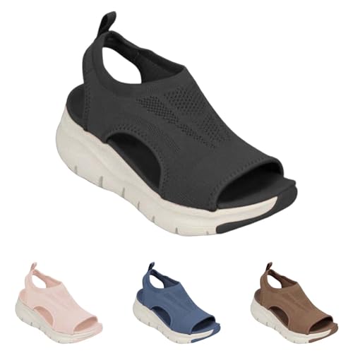 riou Sandalias Plataforma Mujer Verano Comodas Malla Zapatillas Deportivas Ortopédicas Zapatos de Playa Sandalias de Senderismo Color Sólido Transpirable Ligero Zapatos para Caminar