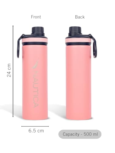 Image of NAUTICA Premium Leak-Proof Insulated Water Bottle - 1pc (Fender)| 500ml | Stainless Steel Flask with 24 Hours Temperature Retention | Ideal for Travel, Gym, Office Use Texas Solid-Babypink