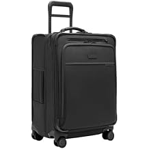 Briggs & Riley 24 Inch Compact Checked Suitcase Luggage with Wheels - Zipperless Compression Expansion System, 360 Spinner, Flat Packing Interior, Accessible Front Pocket - Baseline Collection - Black
