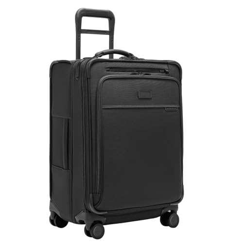 Image of Briggs & Riley 24 Inch Compact Checked Suitcase Luggage with Wheels - Zipperless Compression Expansion System, 360 Spinner, Flat Packing Interior, Accessible Front Pocket - Baseline Collection - Black
