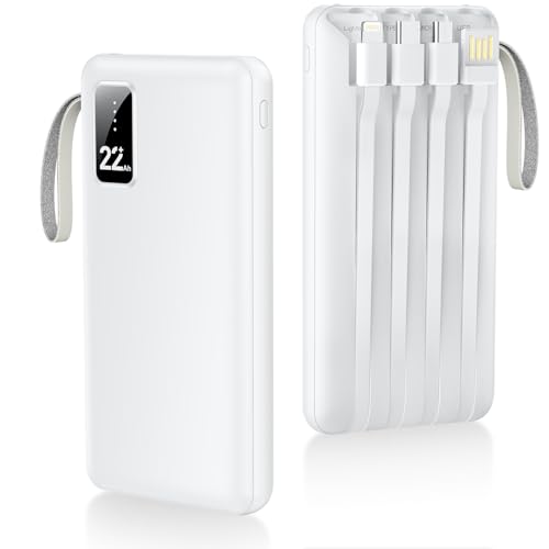 モバイルバッテリー 大容量 急速充電 【2026年新モデル・22800mAh・4つのケーブル内蔵】 最大2.4A出力 軽量 小型 6台同時充電可 携帯充電器 LED残量表示 タイプc 充電器 モバ充電 コンパクト 持ち運び便利 機内持込可 旅行/出張/アウトドア/停電/防災緊急用 PSE認証済 iPhone iPad/Android全機種対応 防災グッズ LEDライト付き