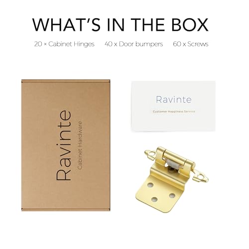 Image of Ravinte 20 Packs (10 Pairs) 3 /8 inch Inset Gold Cabinet Hinge,Self Closing Hinges for Kitchen /Bathroom /Furniture Cabinets & Doors,Decorative Cabinet Hardware Kitchen Cabinet Hinge with Door Bumper