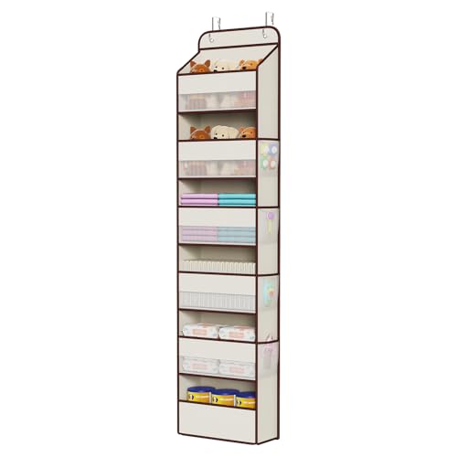 Image of Univivi 6 Tier Over The Door Organizer With 8 Mesh Side Pockets, Bathroom Organizers and Storage Over The Door Organizer For Nursery Baby Essentials (Beige)