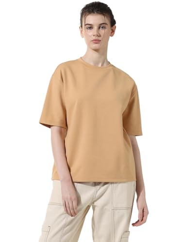 Image of ONLY Round Neck Drop-Shoulder Sleeves Oversized T-Shirt