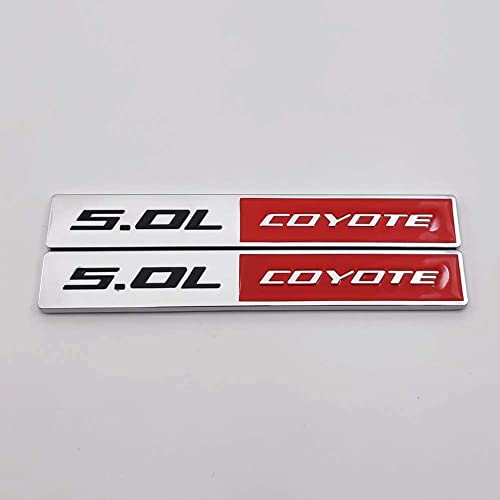 Image of 2X 5.0L Coyote Emblems, 3D Trim Fender Hook Trunk Badge Decals Stickers (Sliver-RED)