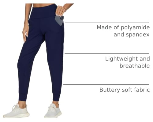 Image of Kcutteyg Women's Joggers with Pockets, High Waisted Jogging Pants for Women Workout Yoga Tapered Soft Pants (Navy Blue, Small)