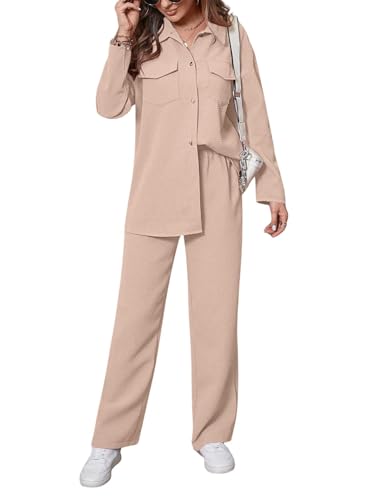Image of GRECIILOOKS Co-Ord Set for Women | Travel Co-Ord Set | Festive Co Ord Set for Women | Trendy Summer Casual Set | Women's Pajama Set Long Sleeve Button-Down Shirt and Pants | Western Co-Ord Set