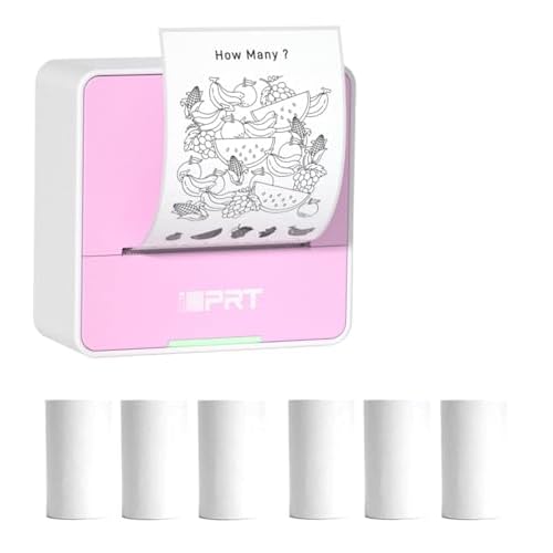iDPRT S2 Mini Printer with 6 Rolls Thermal Sticker Paper Bundle, Pink