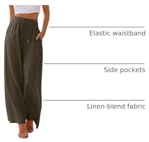 Image of LILLUSORY Women's Linen Summer Palazzo Pants Flowy Wide Leg Beach Pants with Pockets