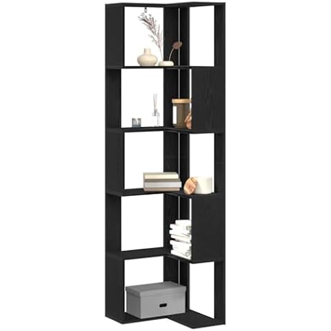 vidaXL Corner Bookcase Black oak 50 x 50 x 179 cm Engineered wood, Stylish Indoor Shelving Unit Cover