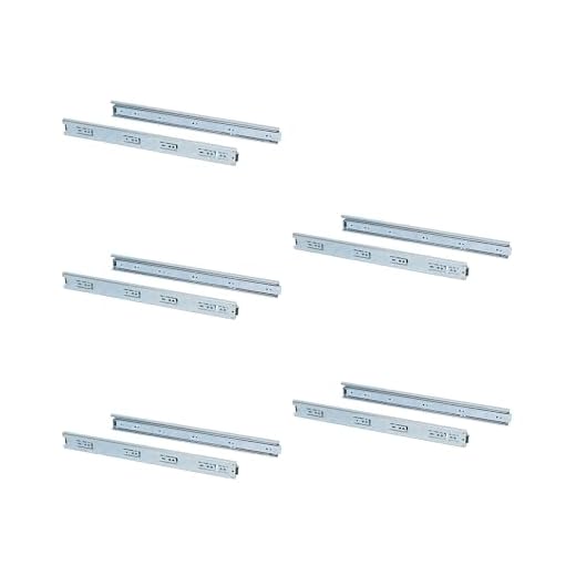 Emuca uppsättning med full förlängning kullager/rutschkanor 45 mm x 500 mm för låda, paket med 5