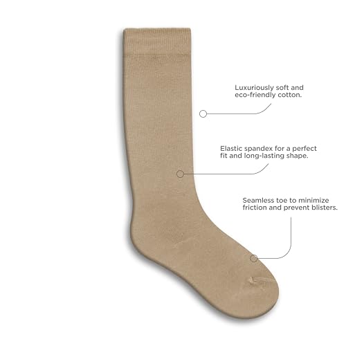 PICCOLO HOSIERY Girls Knee High Socks – Cotton School Uniform, Flat Knit, 6 Pack (White, Black, Navy) Colors3