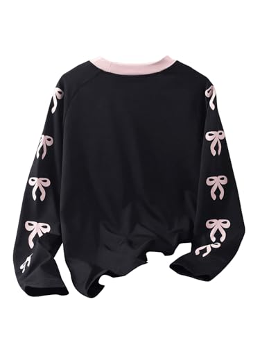 SweatyRocks Girl's Number Print Bow Graphic T Shirt Round Neck Long Sleeve Casual Tee Tops2