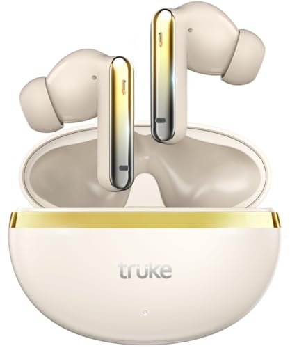 Image of truke Q1 Lite True Wireless in Ear Earbuds, 48H Playtime Ear Buds, Crystal-Clear Calls, Fast Charging, Elegant Royal Design, Bluetooth 5.4, Noise Cancellation, Gaming Mode (Gold)