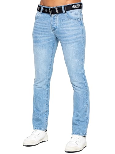 989Zé ENZO Regular Fit Pant Jeans Pantalones Vaqueros con Cinturon para Hombre EZ384 Azul Claro 32W / 30L