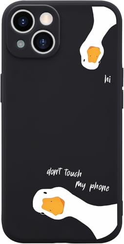 Houdqklee Funny Duck Case for iPhone 15 Cute Hi White Duck Phone Case Cover Liquid Silicone Soft Gel Rubber Phone Cover with Microfiber Lining for iPhone 15