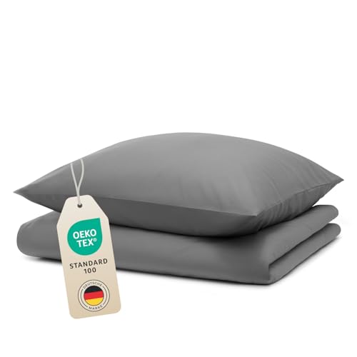 Blumtal Bettwäsche 135x200cm + 80x80cm Kopfkissenbezug - Oeko-TEX zert. Mikrofaser Bettwäsche Set - Mikrofaser Bettbezug bis 95 °C - Deckenbezug + Kissenbezug 2-teilig - Bettbezug Grau