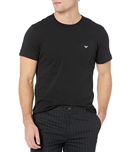 Emporio Armani Lot de 2 t-Shirts à Coupe Droite en Coton Pur avec Logo Eagle, Noir/Blanc, XL Homme
