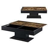 [en.casa] tavolino da caffè con piano scorrevole 40 x 110 x 60 cm tavolino da salotto/soggiorno con 2 scompartimenti tavolino basso - nero con piano in color legno