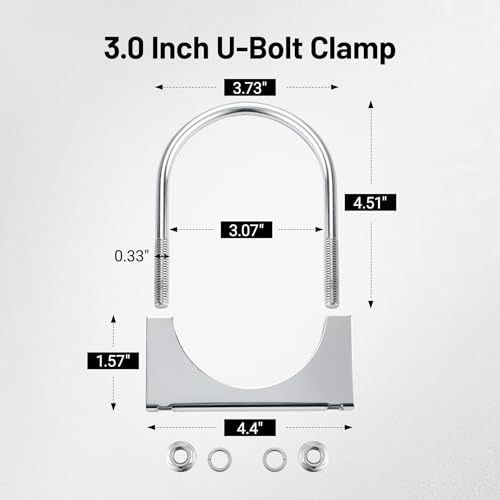 Image of EVIL ENERGY 3 inch Heavy Duty U Bolt Exhaust Clamp, 3 Inch Stainless Steel U Muffler Clamps, Saddle Style, 2PCS