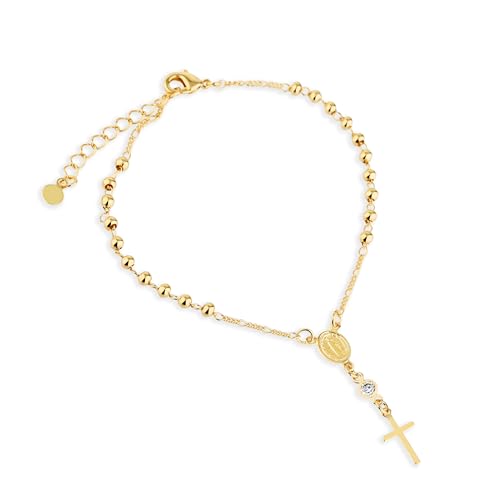 Pulseira de Terço com Cruz Semi Joia Banhado Ouro 18k, Ideal para...