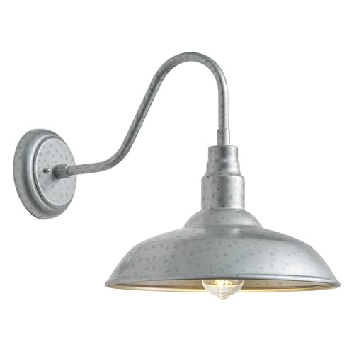Image of 10in Outdoor Gooseneck Barn Light Silver Gray Exterior Barn Wall Sconce Farmhouse Style Outdoor Porch Wall Mount Light Brushed Silver Outside Gooseneck Lighting for Patio, Yard, Garage