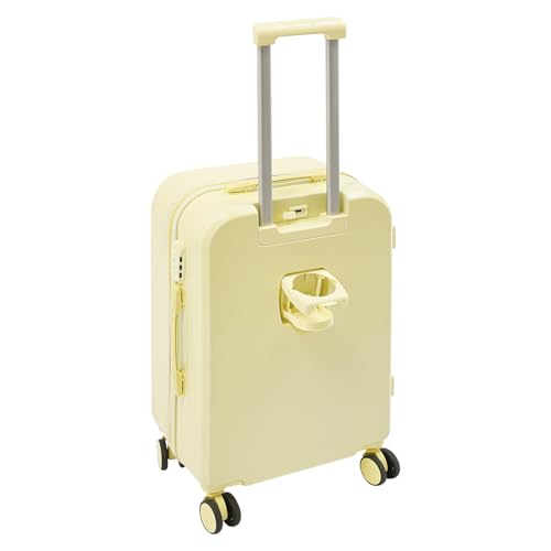 24inch Travel Luggage Suitcase, Suitcase with USB Port & Cup Holder & Password Lock, Carry-On Luggage for Business & Travel, Yellow