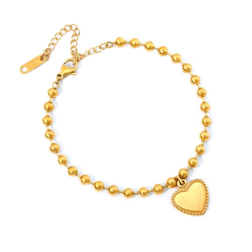 18K Gold Plated Women's Bracelet with Heart Beaded Design - Fashionable, Trendy, and Stackable. To Express Love Ideal for Birthdays, Graduation, Mother's Day, Love & Friendship