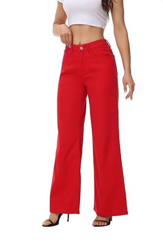 Women’s Wide Leg Jeans Casual Baggy High Waisted Stretch Denim Pants4