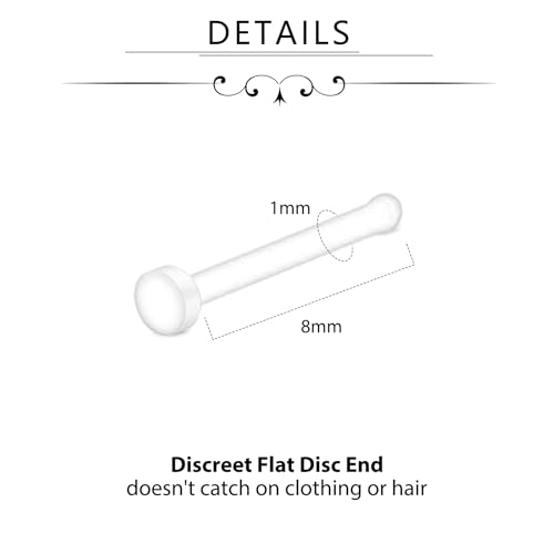 D.Bella 18g Clear Nose Studs Plastic Nose Ring for Work Surgery Flexible Nose Retainer Bioflex Nose Rings Studs Piercing Retainer Bone Shape Flat Top2
