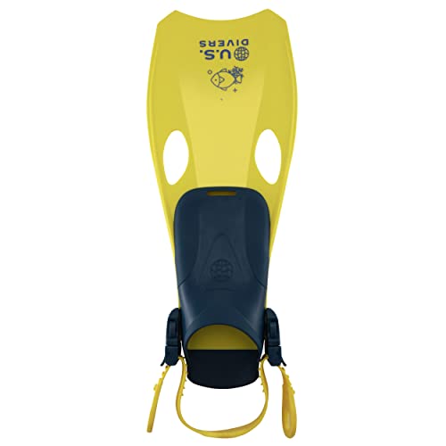 U.S. Divers Avila Kid II Snorkel Set - Curved 1-Window Lens, Splash Guard Snorkel, Easy Adjust Fins Buckles - Play Series | Unisex Children, Large/X-Large (Ages 4+), Navy Blue/Yellow (SR3920407LXL)