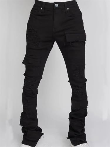 Mens Stacked Slim Fit Jeans Ripped Y2k Skinny Jeans Distressed Destroyed Stretch Hip Hop Straight Trousers3