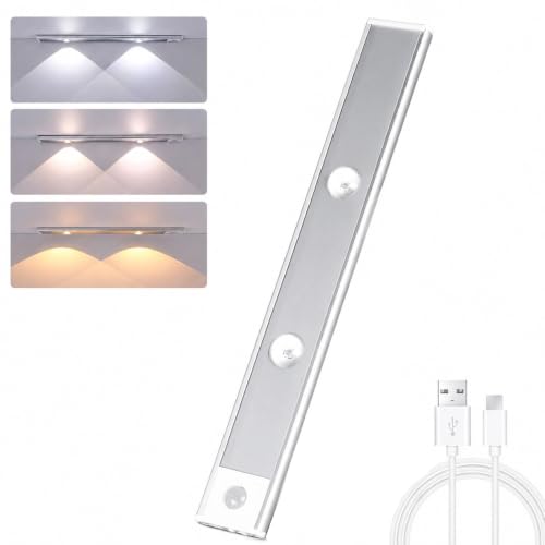 Image of FLYNGO Motion Sensor Under Cabinet LED Light, 3 Color Modes Closet Light with Stepless Dimming for Kitchen, Cabinet, Wardrobe, Bedroom, Cupboard (30CM - Pack of 1)