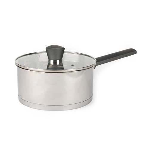 Russell Hobbs RH01164EU7 20 cm Saucepan with Lid, Induction with Pouring Lip, Stainless Steel Milk Pan, Mirror Polished Soup Pan, Gas and Electric Hobs, Dishwasher Safe, Excellence Collection