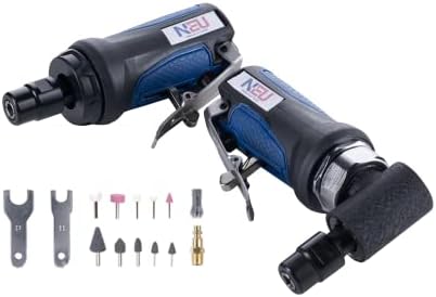 Air die grinder, NEU PNEUPACTURE die grinder set, straight/angle mini die grinder set, with 1/4 and 1/8 inch collets, apply to working in tight spaces