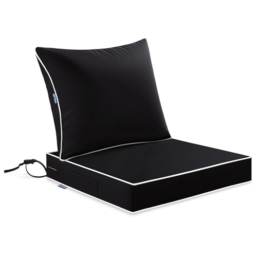 MIULEE Black Outdoor Seat Cushion 24x24 Inch Waterproof & 3 Year Fade Resistant Deep Seat and Back Cushion for Patio Furniture Chair Sofa Couch with Handle and Adjustable Straps