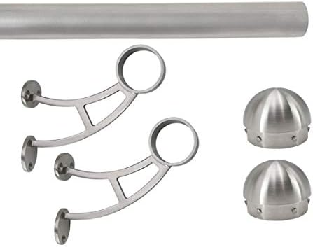 Top Hardware Solid Bar Mount Foot Rail Kit (Custom-Made), Brushed Stainless Steel Tubing (2 in OD, 4 ft = 48 in Long), Bar Mount Foot Rail Bracket, Domed End Cap