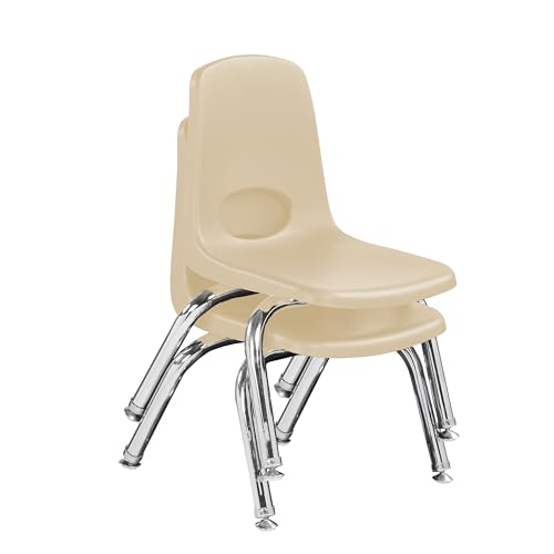 Image of FDP 10 inch School Stack Chair,Stacking Student Seat with Chromed Steel Legs and Swivel Glides for Preschool, Classroom or Homeschool - Sand (2-Pack), 15410-SD