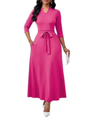 Image of BubFee Maxi Dresses for Women Semi Formal Long Dress 3 /4 Sleeve Casual A-line Church Dresses with Pockets
