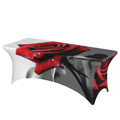 Nappe extensible noire et blanche rose rouge pour table rectangulaire 1,8m de buffet - 2