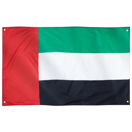 Runesol Bandera de UAE, 91x152cm, 3ft x 5ft, 4 Ojales, Ojal en Cada Esquina, Bandera de Emiratos Árabes Unidos, Bandera Emiratí, Banderas Premium, Exterior, Día Nacional, Isra and Mi’raj