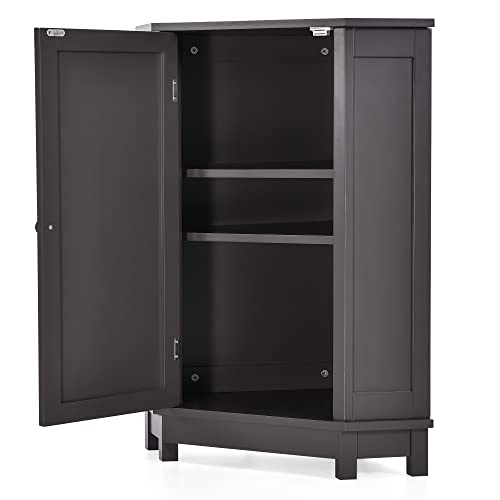 Merax, Black Brown Corner Storage Cabinet With Door And Adjustable Shelf, Freestanding Cupboard For Bathroom, Kitchen Or Living Room #TOP7