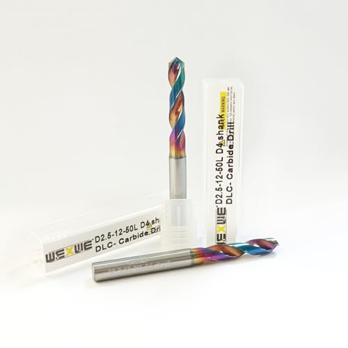 Image of Tools DLC Carbide Drill, 2.5mm, 50mm Overall Length,D4mm Shank. Diamond-Like Coating, CNC Cutting Tools for Aluminum, Copper, Magnesium Alloys, Composite Materials (D2.5-50L-2pcs)