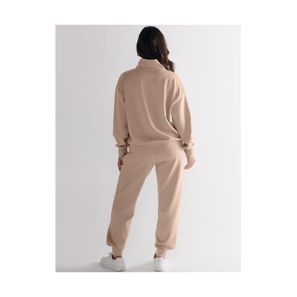 ANRABESS Tracksuit for Women 2 Piece Outfits Sweat Set Half Zip Long Sleeve Cropped Sweatshirt Sweatpants Cozy Sweatsuit Matching Lounge Set Fall Clothes 1310kaqi-S