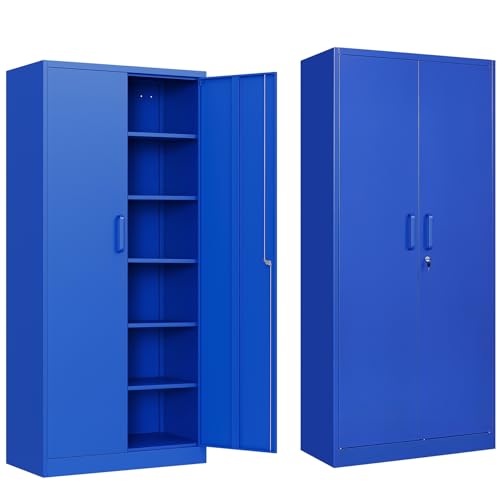 image for SISESOL Blue Metal Storage Cabinet with 6 Shelves,71