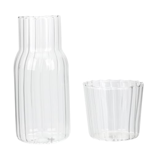 lurrose ベッドサイド用透明冷水壺 ガラス製高硼硅素材 水差し兼用ウォータージャグ 家やオフィスの飲料保存に適したシンプルデザイン