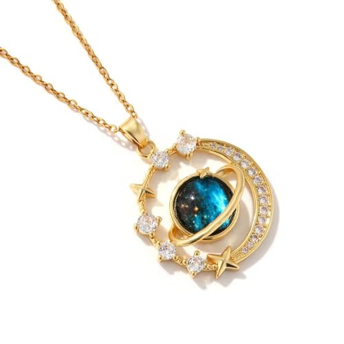 ICFIRSION 18K Gold Plated Diamond Saturn Pendant Choker Necklace Aesthetic Space Planet Star Necklaces Jewery for Women