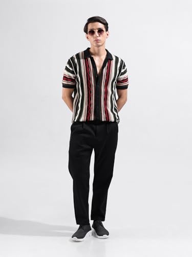 Image of The Indian Garage Co Men Slim Fit Textured Flatknit Half Sleeves Shirt