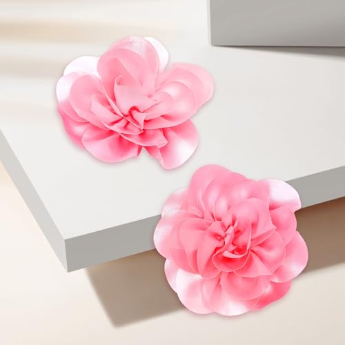 Image of 2Pack 6inch Extra Large Satin Brooches Lapel Pins Dainty Elegant Fabric Camellia Rose Flower Brooch Pin for Women Wedding Part Dance Clothes Accessories Jewelry